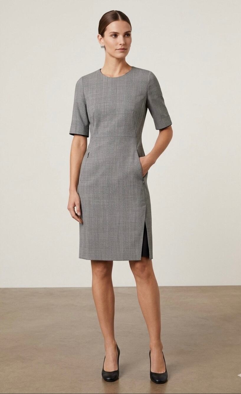 AKRIS Luxury Tweed Sheath wool Dress ShortSleeve Work Office career elevated
